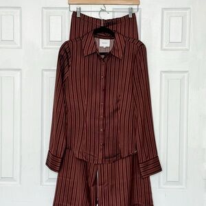 Reformation Jodie Satin Top in Mahogany Stripe
